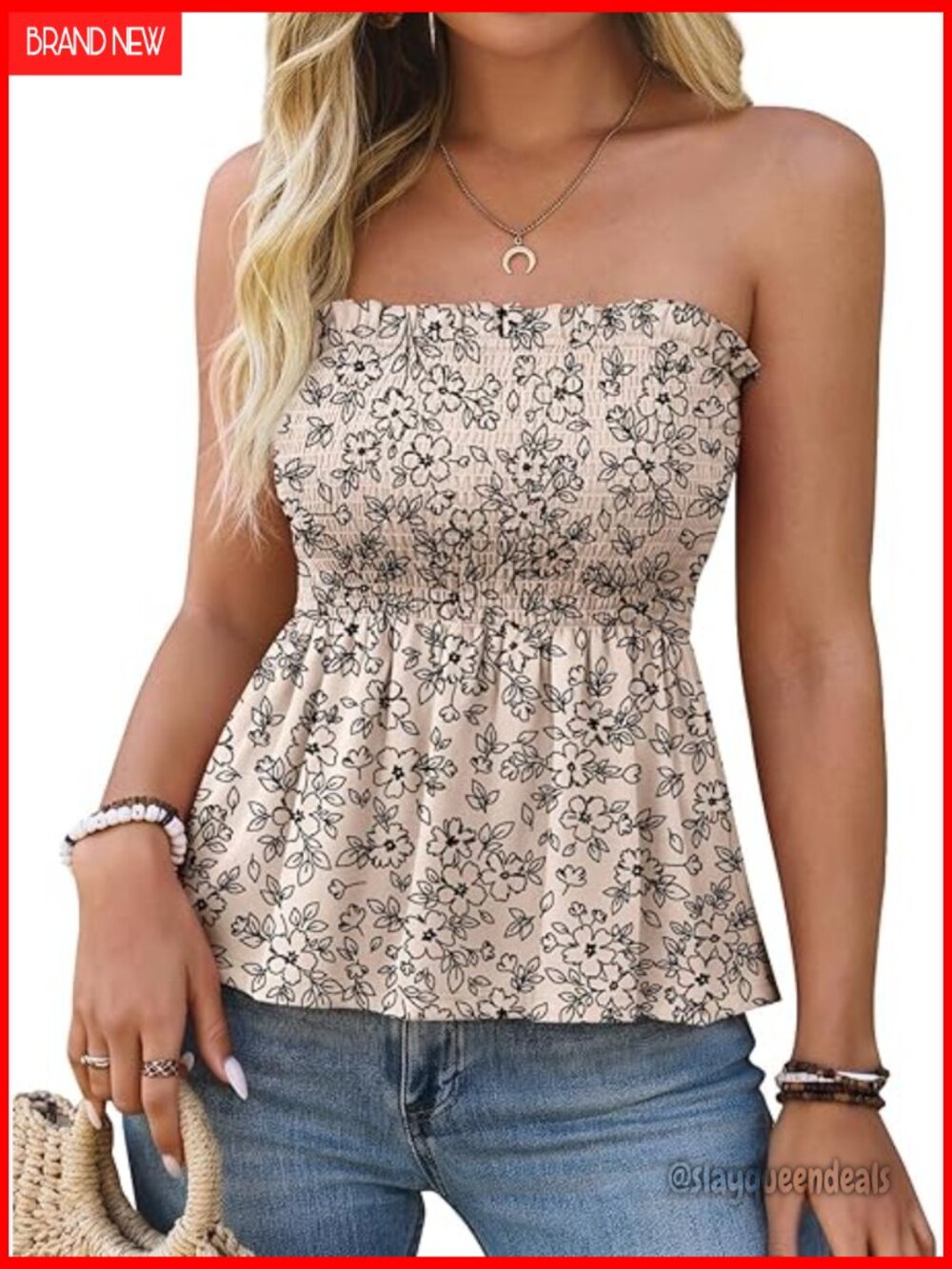 Strapless Peplum Ruffle Tube Top with Smocked Bodice